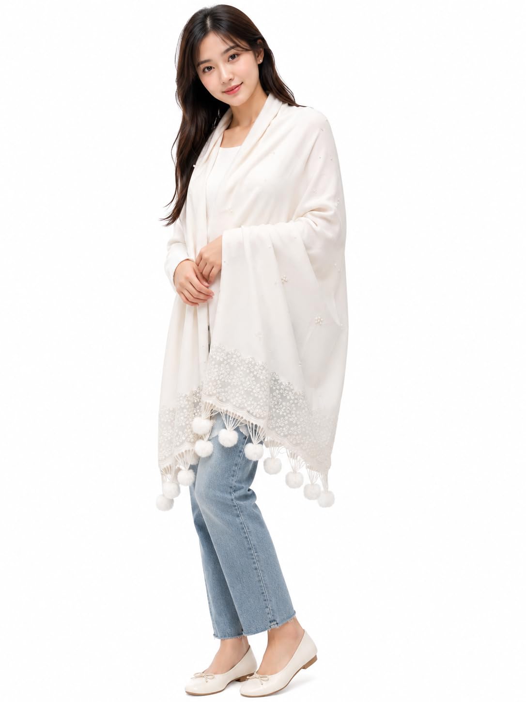 Buy MANRA Women's Kashmiri Fine Wool Stole with Embroidered Net